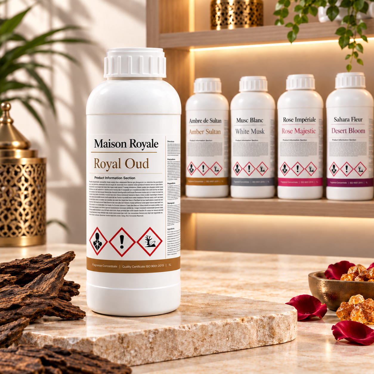 Maison Royale Royal Oud, White Musk ve diğer koku koleksiyonu şişeleri